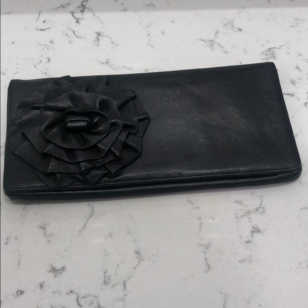 Tarnish - Classic Black Clutch with flower detail